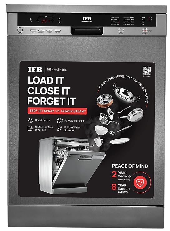 IFB 15 Place Settings Hot Water wash Free Standing Dishwasher (Neptune VX Plus, Graphite Grey, In Built Heater with Hygienic Steam Drying, Perfect for Indian Utensils) IFB 15 Place Settings Hot Water wash Free Standing Dishwasher (Neptune VX Plus, Graphite Grey, In Built Heater with Hygienic Steam Drying, Perfect for Indian Utensils)
